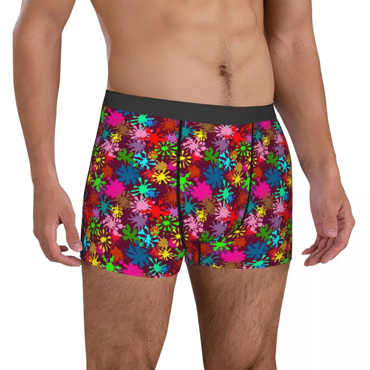 Pintura neon roupa interior bonito splatters impressão calcinha respirável impressão boxer breve bolsa 3d tronco de tamanho grande masculino