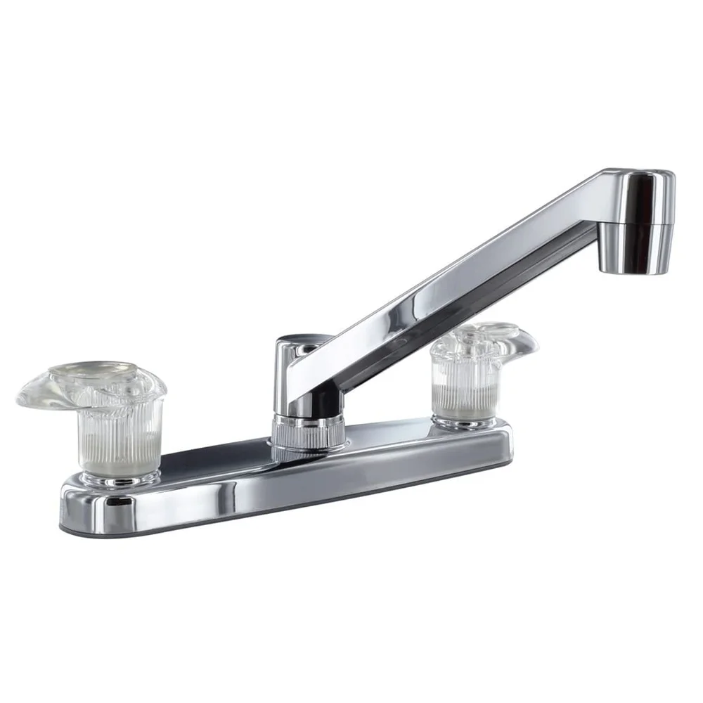 Two Handle Kitchen Faucet 8 Inch Standard Spout Chrome Adjustable Lever Operation 2 Hole Mount Washerless Valve 2.2 GPM Flow
