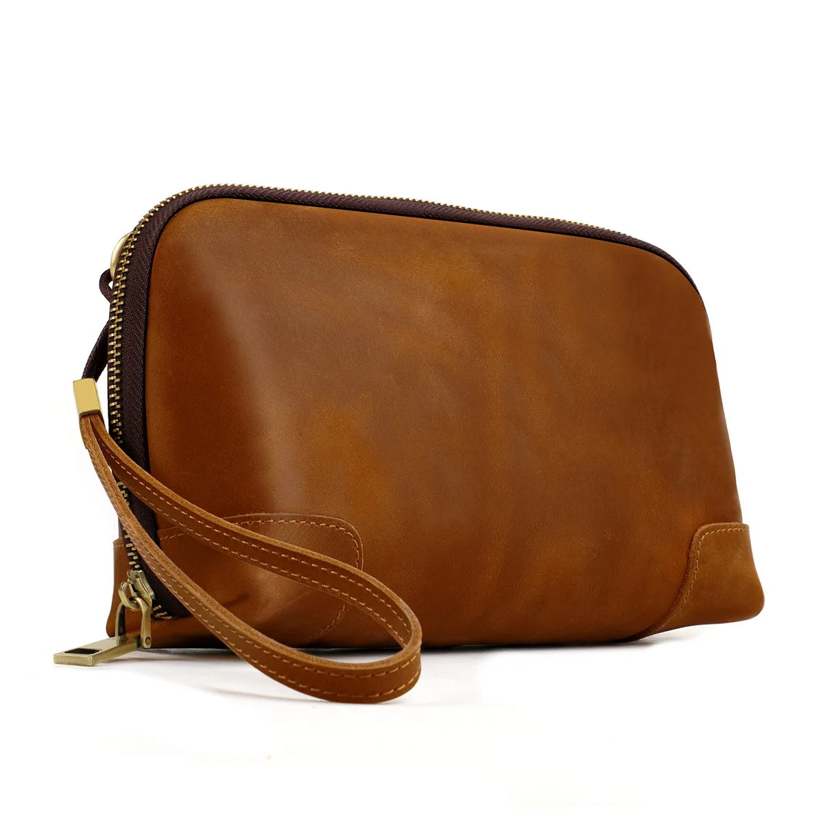 Man Wallet Crazy Horse Leather Men's Clutch Bag Phone Data Cable Bluetooth Earphone Genuine Leather Storage Bag With Wrist Strap
