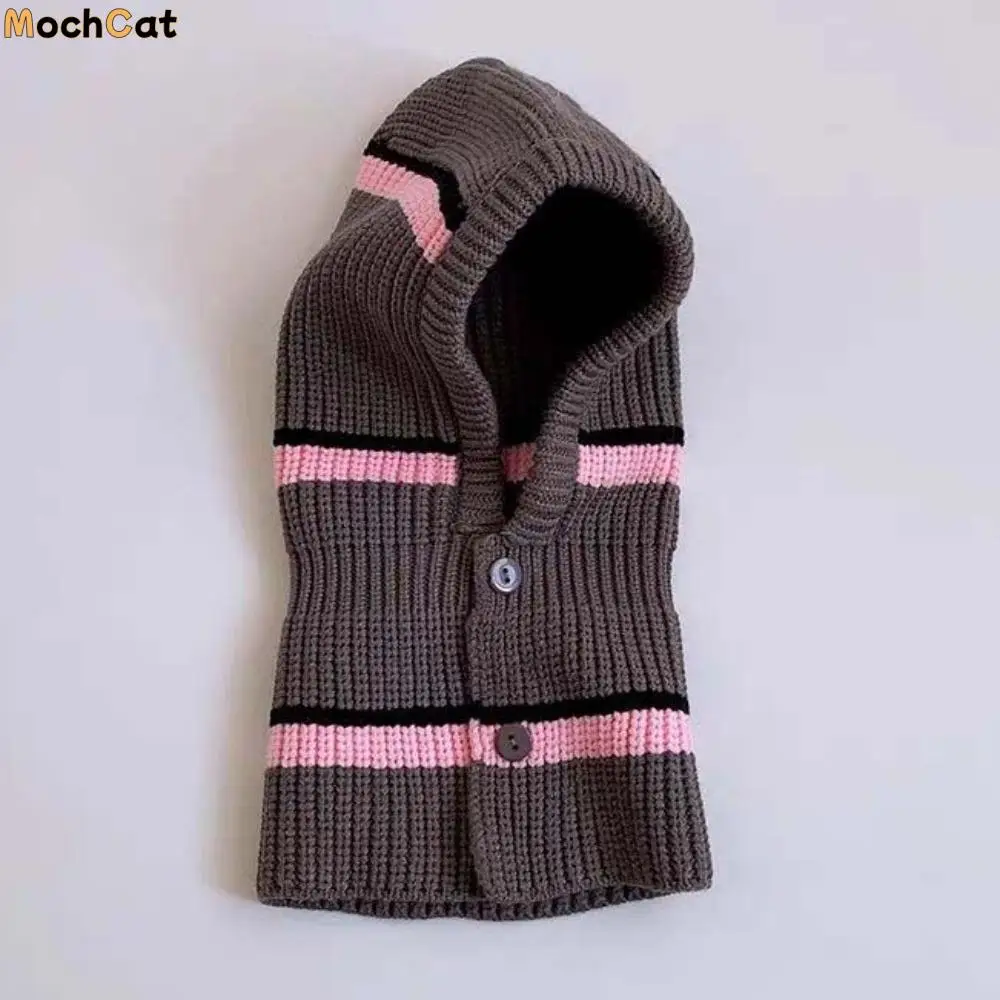 

Personality Soft Baby Knitted Hat Dome Button Infant Balaclava Headgear Elastic Korean Style Baby Woolen Cap Warmer