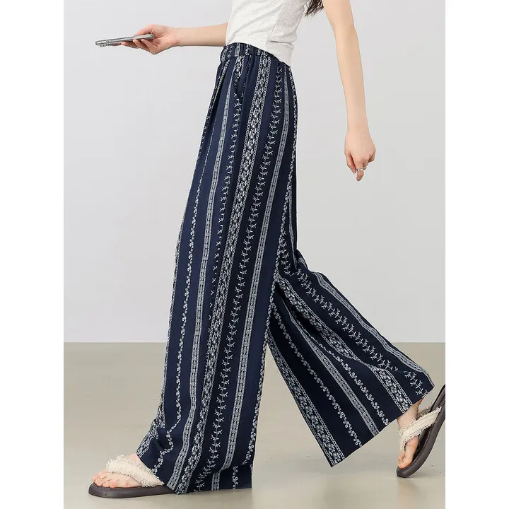 

SENTUBILA Woman Wide Leg Trousers Bohemian Pattern Holiday Outfits Pants Autumn 2025 Casual Loose Pants Ladies Clothes W52KD2341