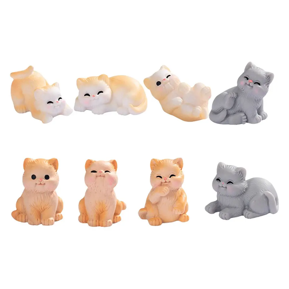 

8pcs Mini Cat Ornaments Resin Micro Landscape Garden Decor Fairy Garden Accessories For Bonsai Cake Small Animal Figurines