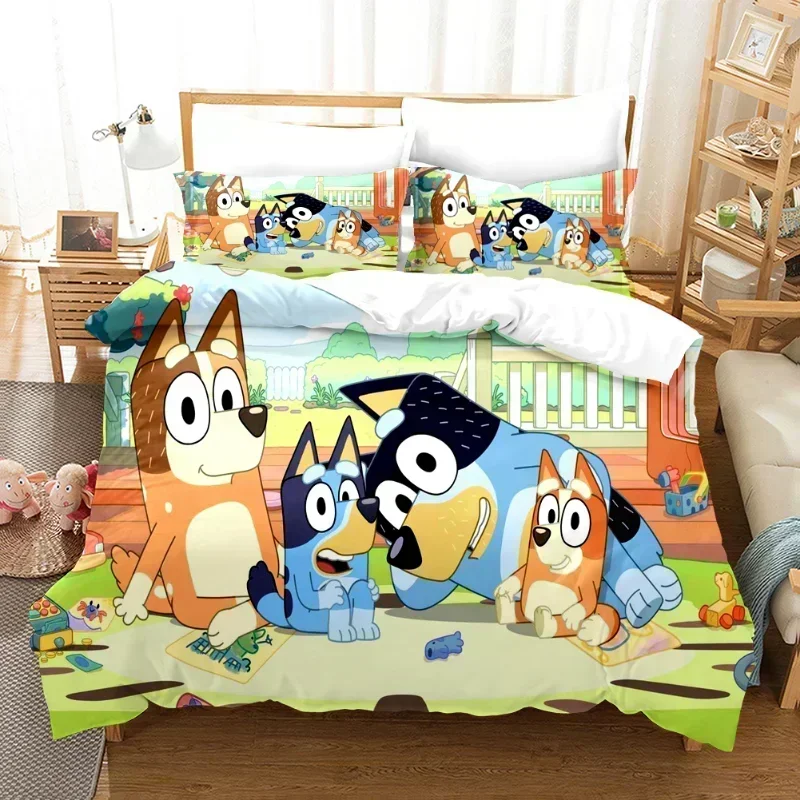 Cartoon Bluey Family Print Bedding Set Cartoon 3D Printing Polyester Duvet Cover Pillowcase Quilt Cover