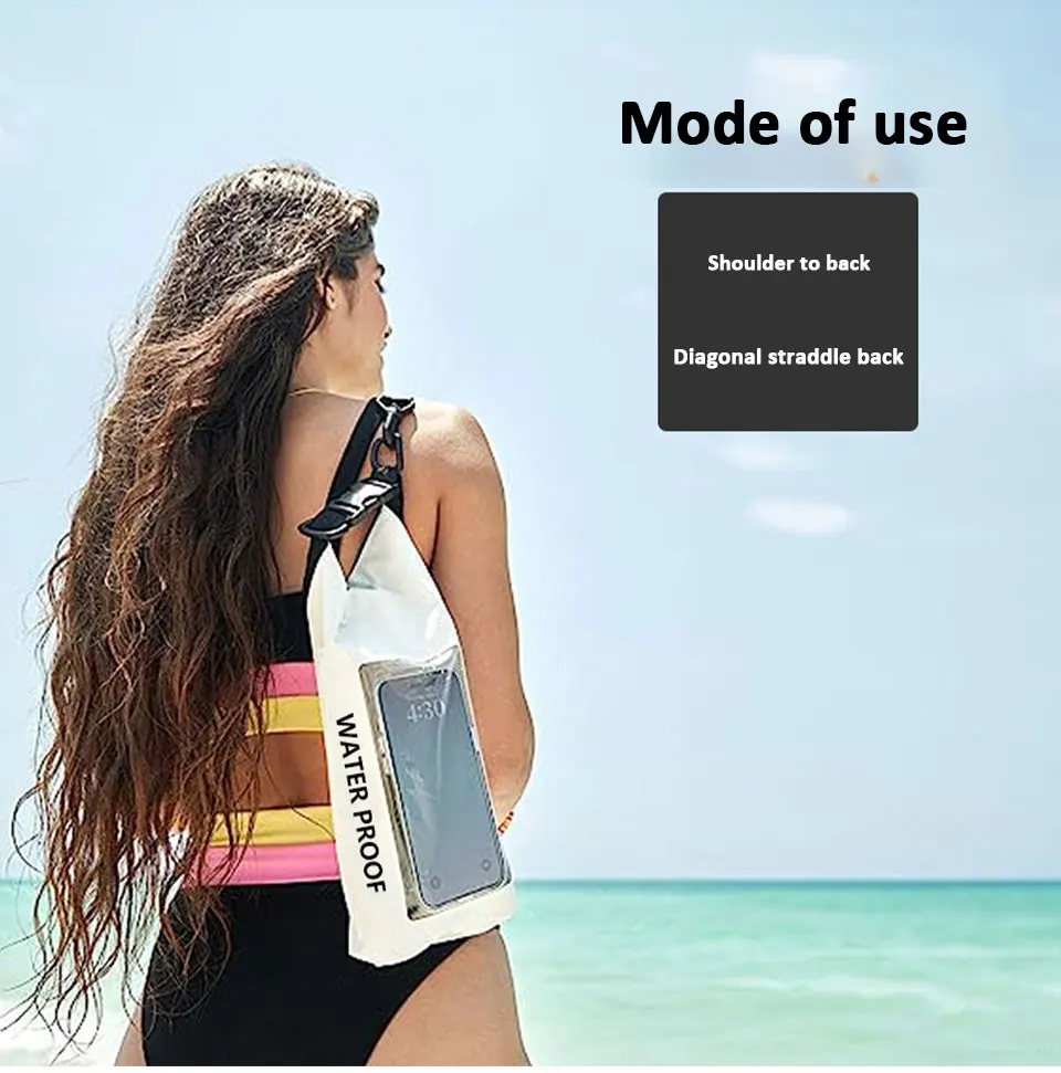 2L/5L Wasserdichte Trockentasche mit Touchscreen, Schwimmen, wasserdichte PVC-Tasche, Rafting, schwimmende Outdoor-Sporttasche, Aufbewahrungstasche für Surfbrett und Kajak – Detail 16