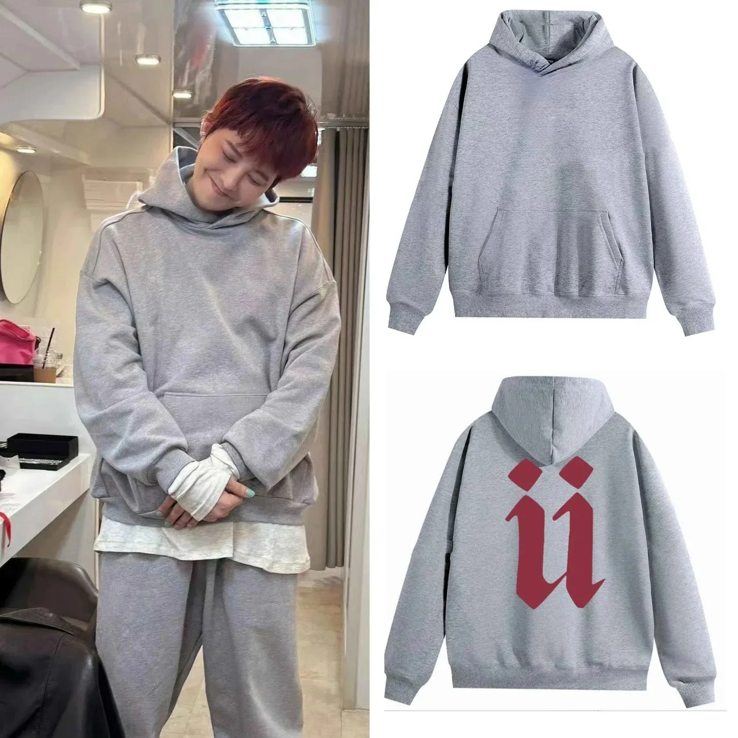 

Kpop GD POWER MV Same Style U Letter Printed Grey Hiphop Hoodie Men's And Women's Casual Hoodie