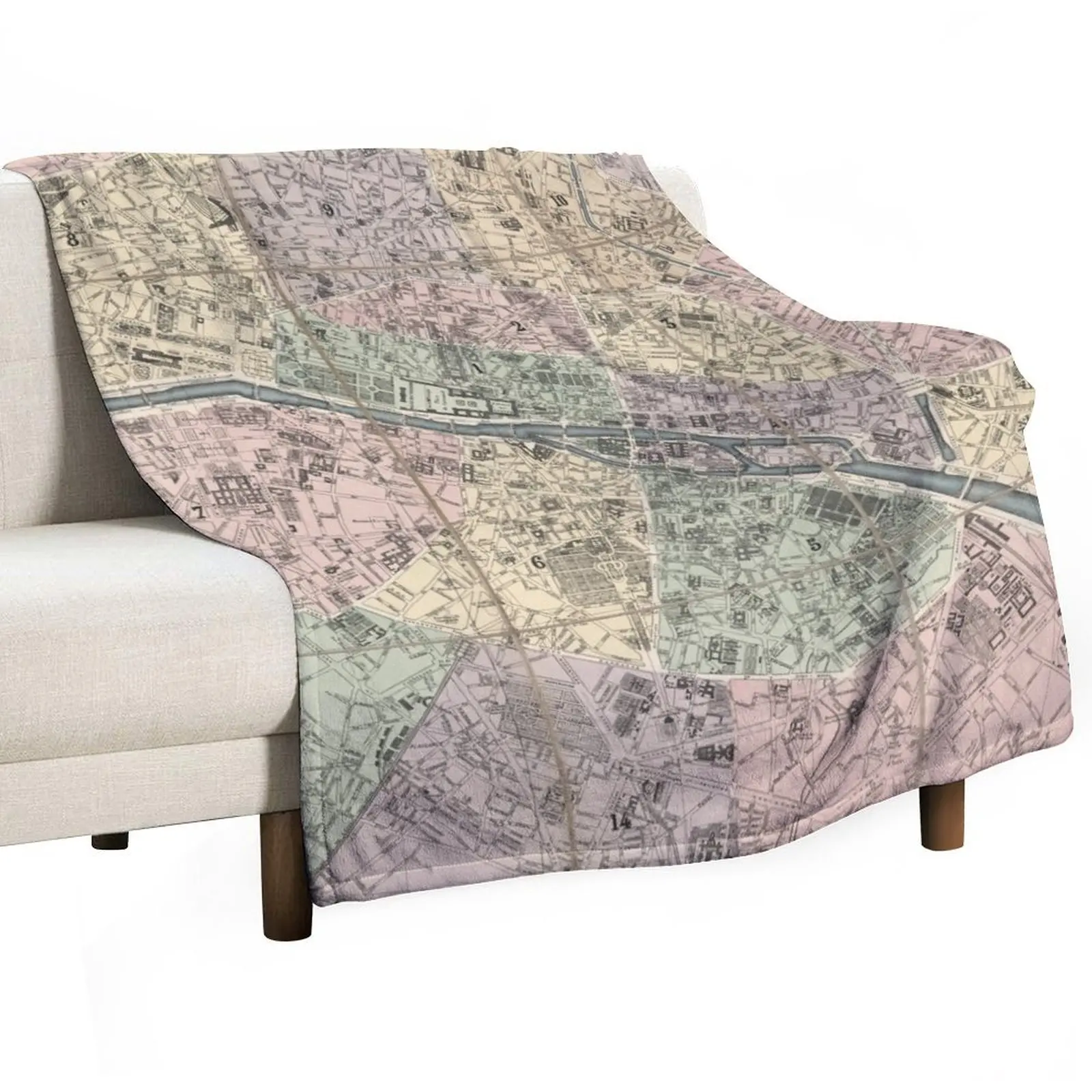 Vinage Map of Paris France (1878) Throw Blanket Plaid on the sofa Picnic Blankets