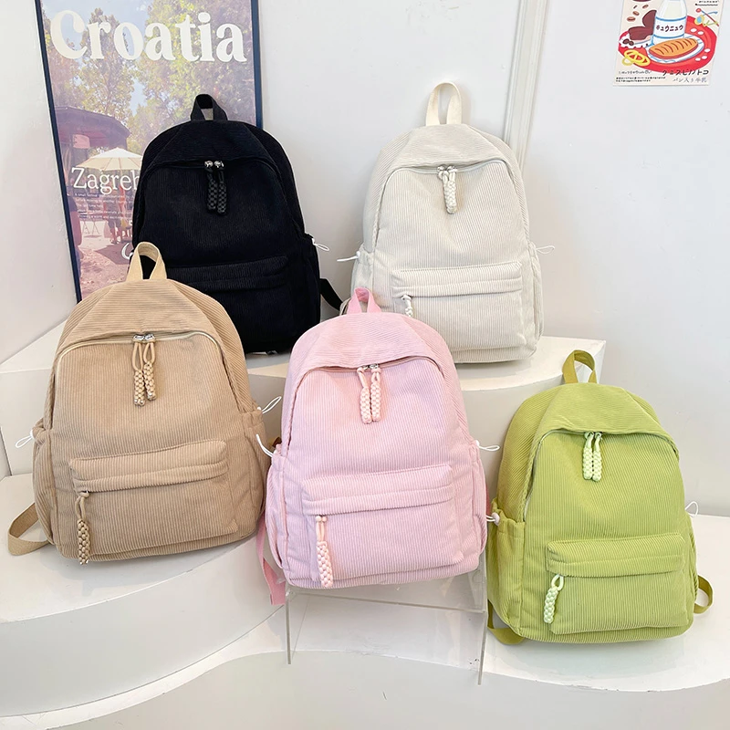 

Корейский модный легкий вельветовый рюкзак в стиле преппи с застежкой-молнией, вместительный школьный ранец для подростков и студентов