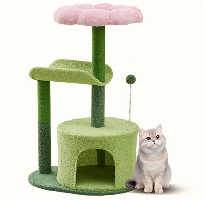 Flower Cat Tree Multi-Level Cat Tower with Sisal Covered Scratching Posts Cat Tree Cat Condo with Hanging Toys