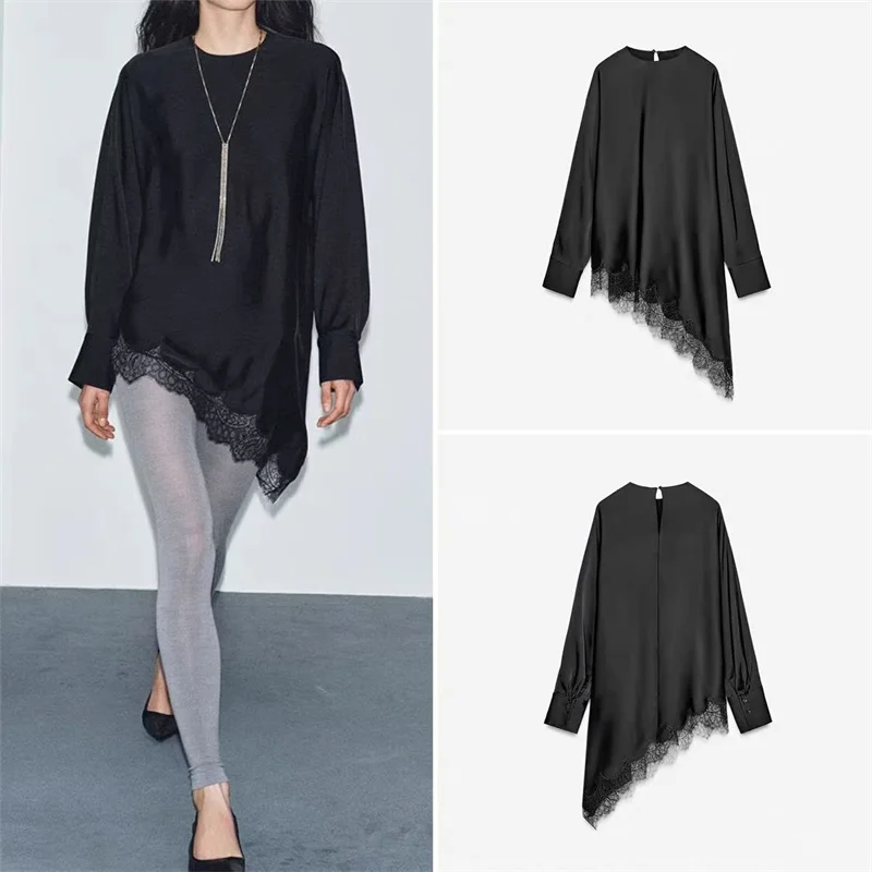 

Fall/Winter 2025 Trendy Asymmetrical Lace Blouse Sexy Fashion Arrival Blouse