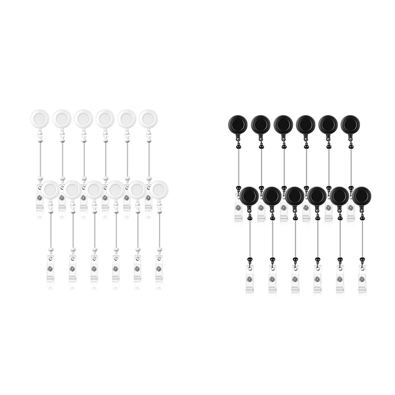 

12 Pcs Beadable DIY Badge Reel Kit Retractable ID Name Badge Reel Clips Holder For Beads Blank Bar With Belt Clip, Black