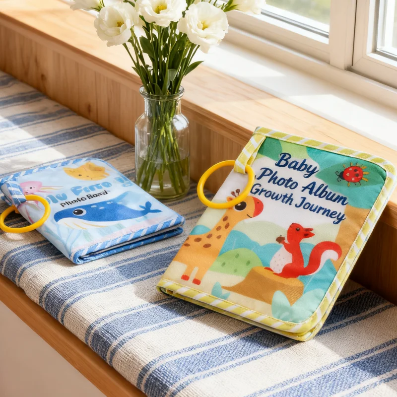 赤ちゃん感覚ブック ソフトクロスフォトアルバム 新生児メモリーブック 早期教育玩具 DIY ベビー記念品 クリスマスギフト 漫画デザイン
