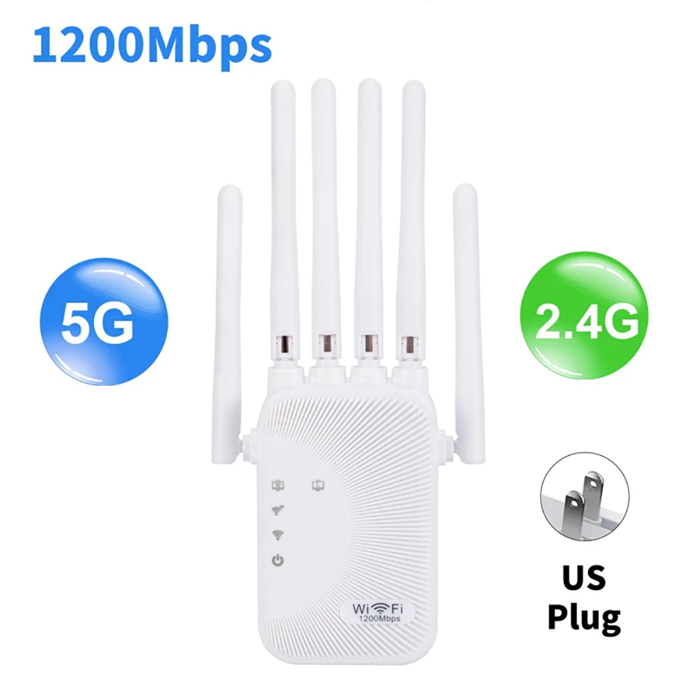 Kebidumei 1200/300Mbps Wifi Repeater Versterker 2.4G 5G Netwerk Expander Range Extender WiFi Signaalversterker draadloze Wi-Fi Router - afbeelding 1