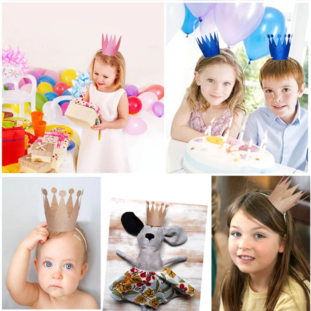 

6Pcs Glitter Birthday Crown Hats Pink Crowns for Kids Adults Toddler Crowns Birthday Hair Accessories