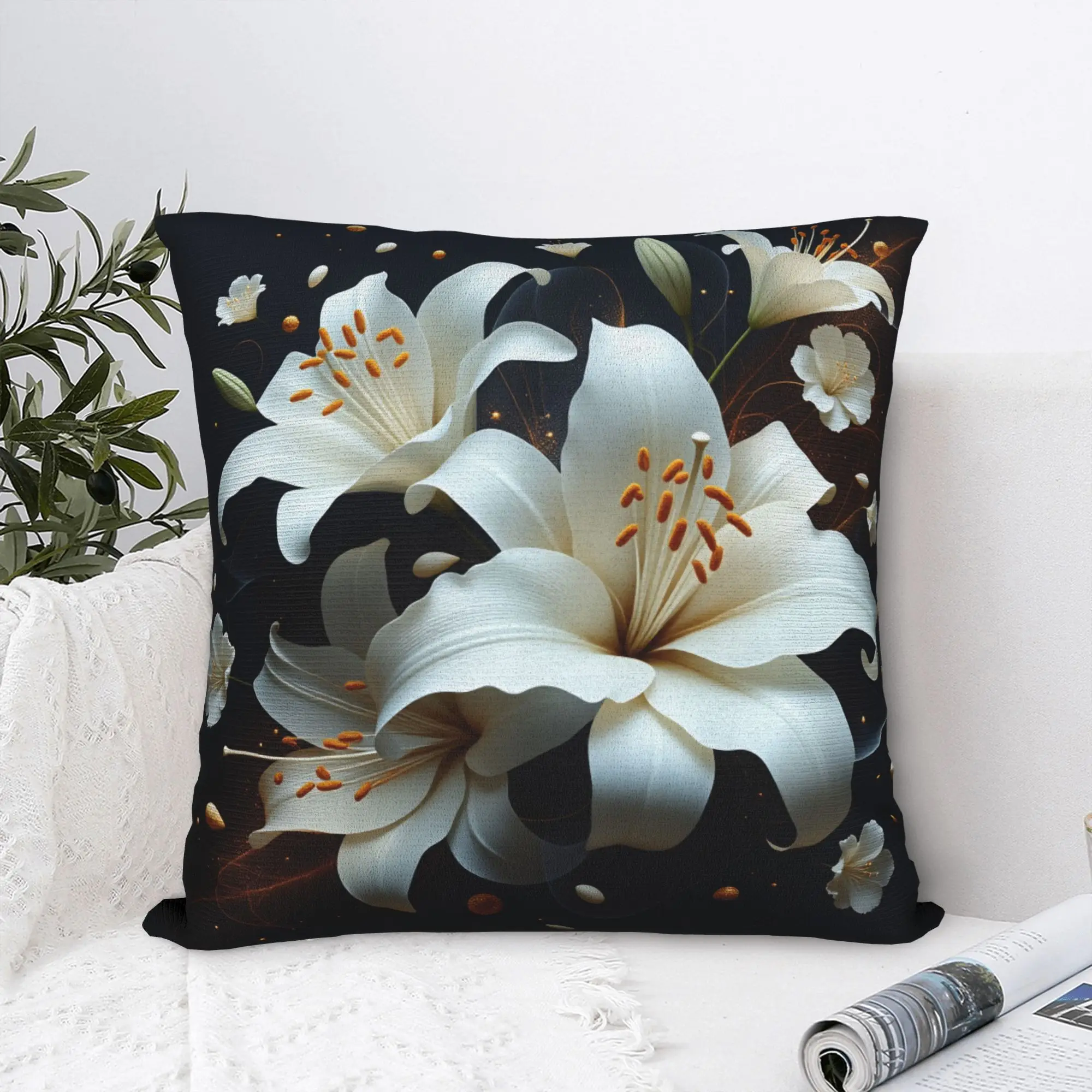 Pillow Cover Black White Gold Flower  Cute Funny Pillow Case For Chair Sofa Home Decor Pillowcases