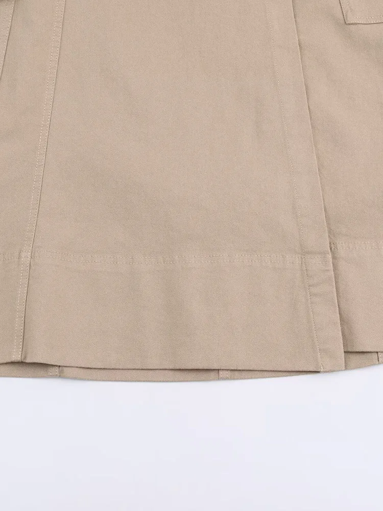 2025 Women Autumn MIDI Skirts Vintage Solid Sashes  Pockets Female Elegant Street Skirt Clothing