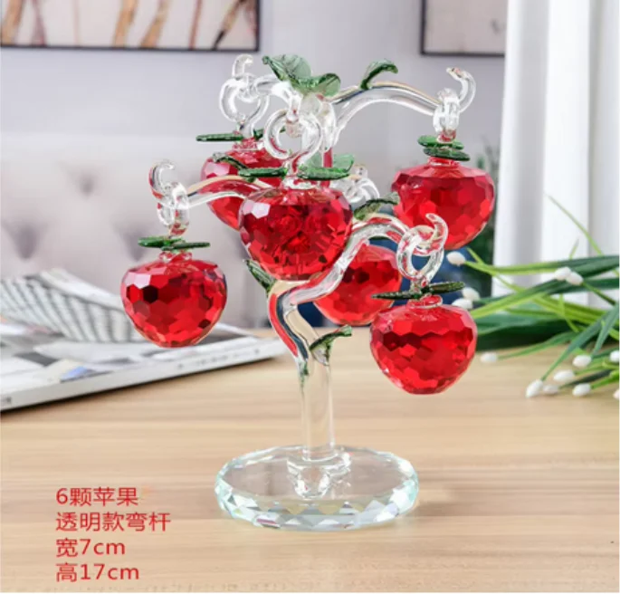 BEATIFUL CRYSTAL RED CHERRY APPLE TREE FIGURINES CRAFTS FENGSHUI ORNAMENT HOME DECORATION CHRISTMAS NEW YEAR GIFTS