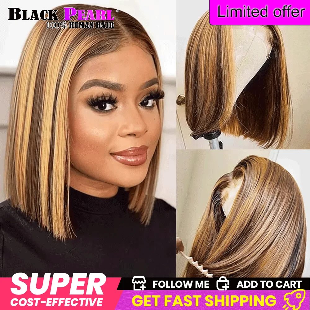 

Highlight Bob Wig Human Hair Pre Plucked Lace Front Wigs for Black Women 4/27 Honey Blonde Bob Wig For Black Women 180% Density