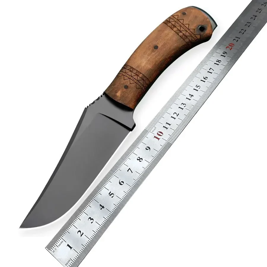 80CRV2 Steel Powerful Hunting Knife Maple Wood Handle Outdoor Camping Knife Tactical Military Hand Tools With Leather Case