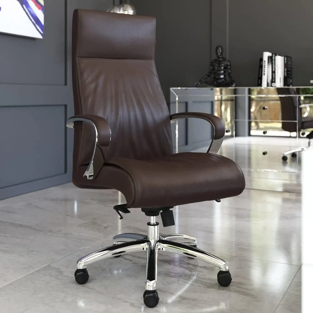 Forbes Genuine Leather Aluminum Base High Back Executive Chair, Office Chair