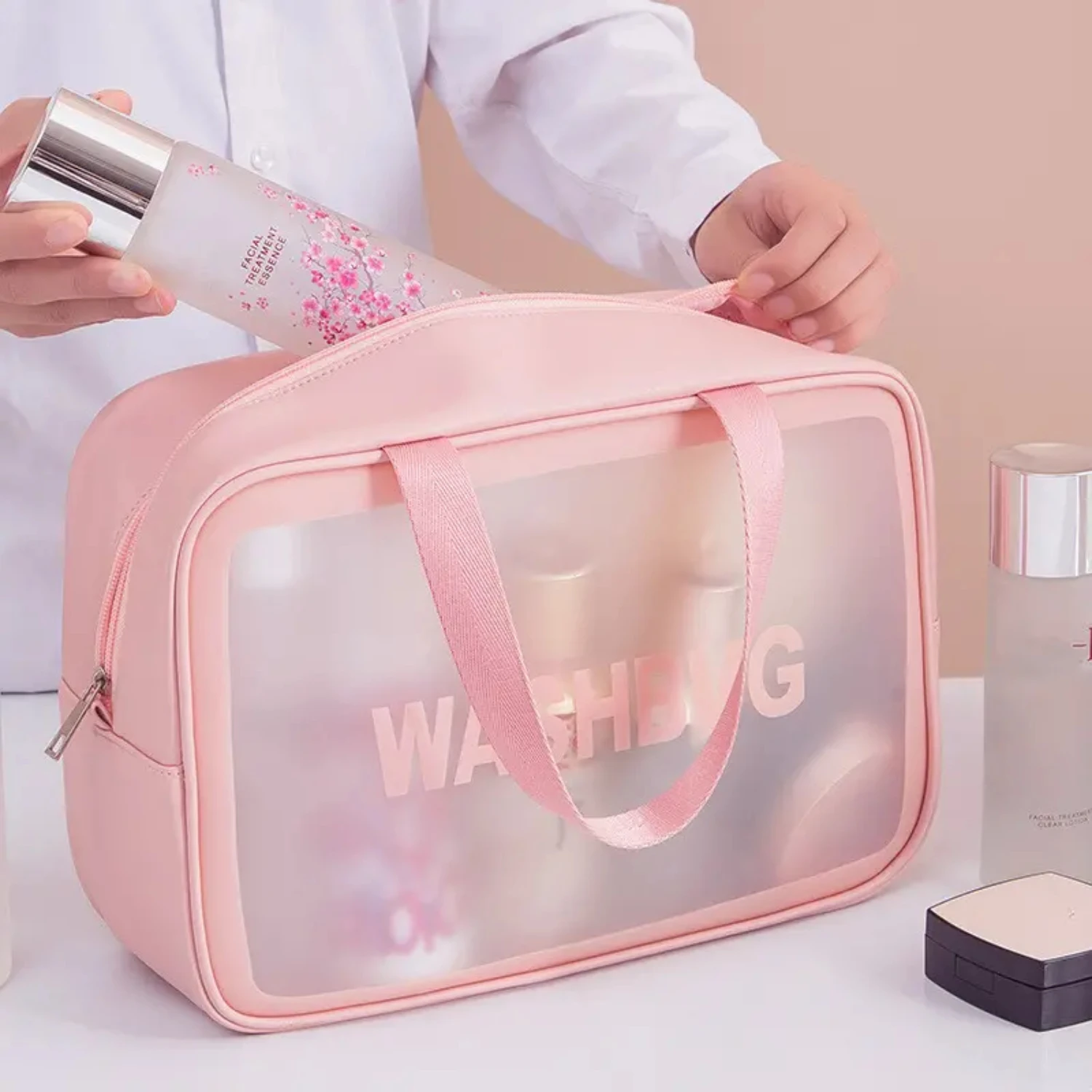 Large Waterproof Transparent PVC Cosmetic Bag with New Portable Matte Wash Bag for Travel, Increased Capacity and Durability Bbl