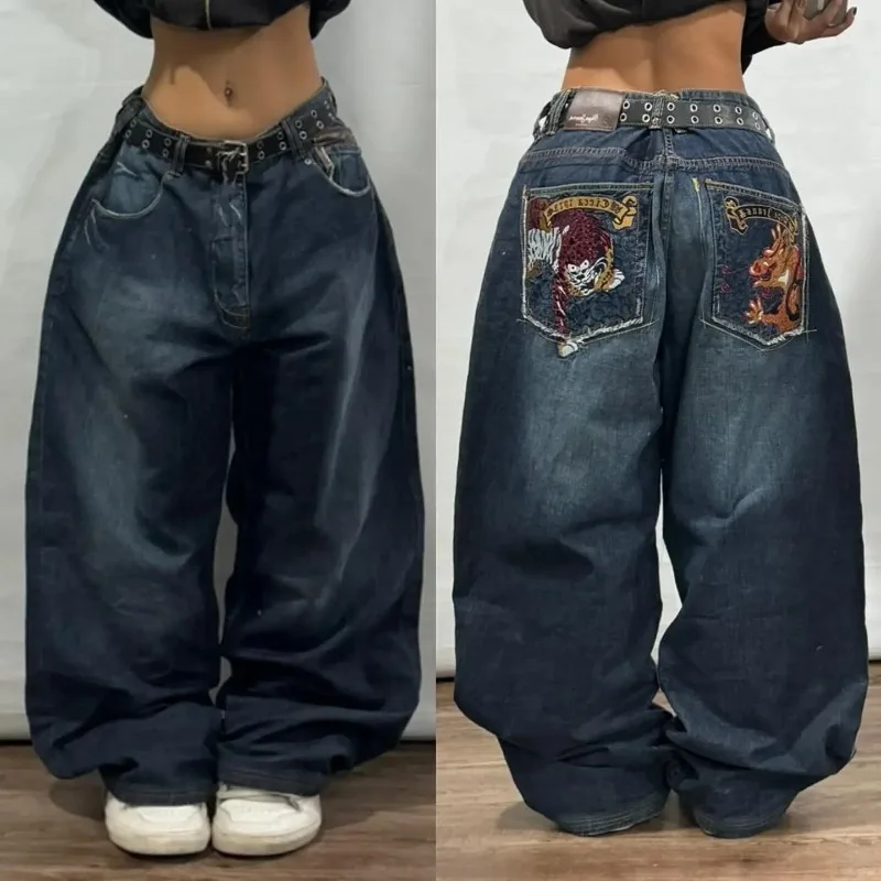 Y2K Street Vintage New Fashion Black Print Baggy Jeans Women Harajuku Hip Hop Pop Gothic Casual High Waist Wide Leg Wide Pants