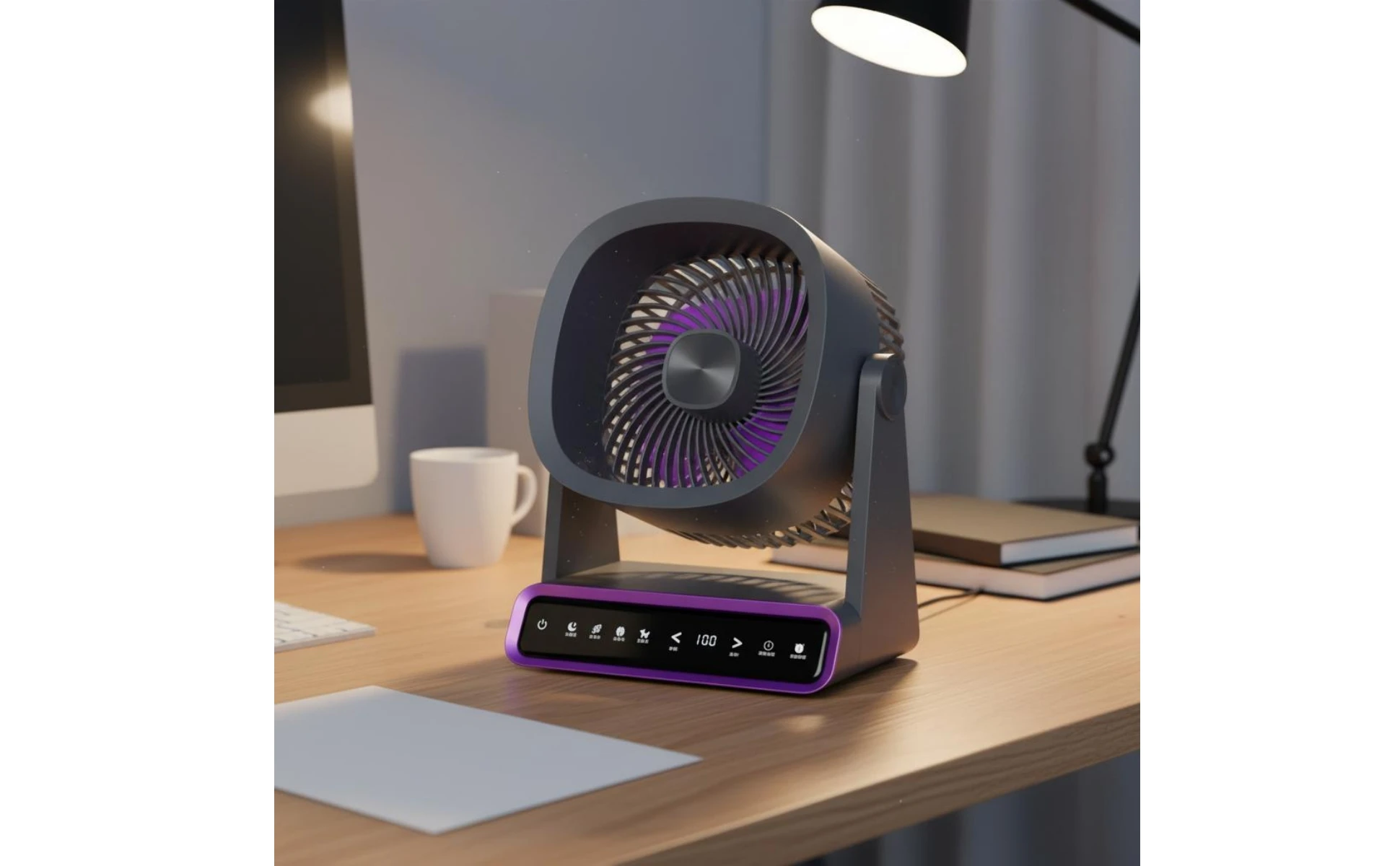 Rechargeable Tabletop Fan Solar Powered Smart Digital Fan Home Cooling Wireless Charging Compact for Outdoor, Camping