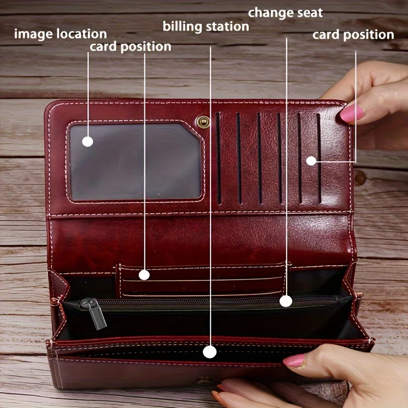 Vintage Damen-Geldbörse - Ultraflaches Bifold-Design, mit mehreren Kartenfächern – Detail 1