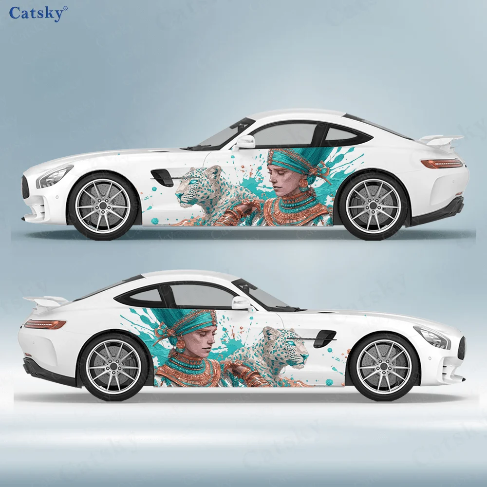 

Artistic Ethnic-Style Leopard Car Side Sticker Decor,PVC Waterproof Scratch Resistant Decal,Car Protection,Auto Accessories Gift