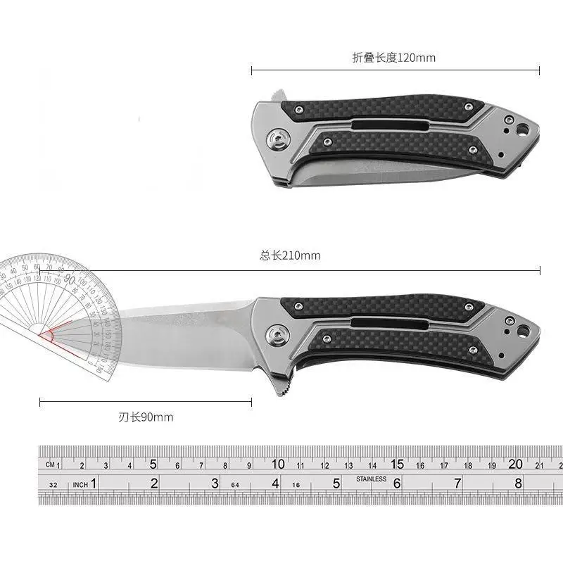 0801- Steel handle with carbon fiber folding outdoor knife fruit knife Mountain fishing self-defense mini knife hunting knife