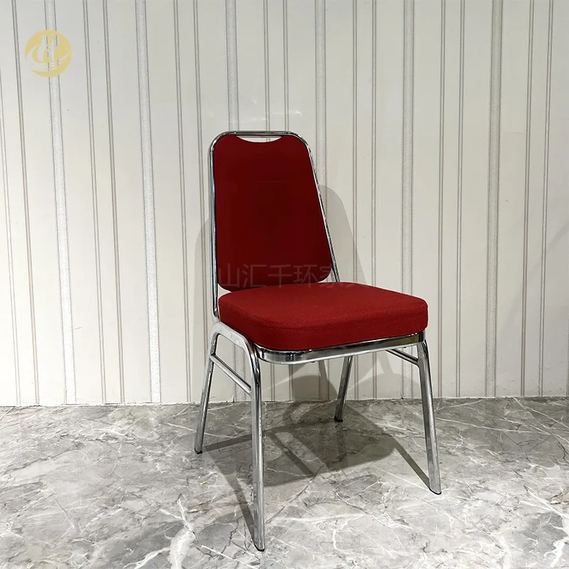 Factory Wholesale Hotel Banquet Chairs Wedding Red Electroplated Flat Tube Soft Bag Chairs Stainless Steel Stackable Restaurant