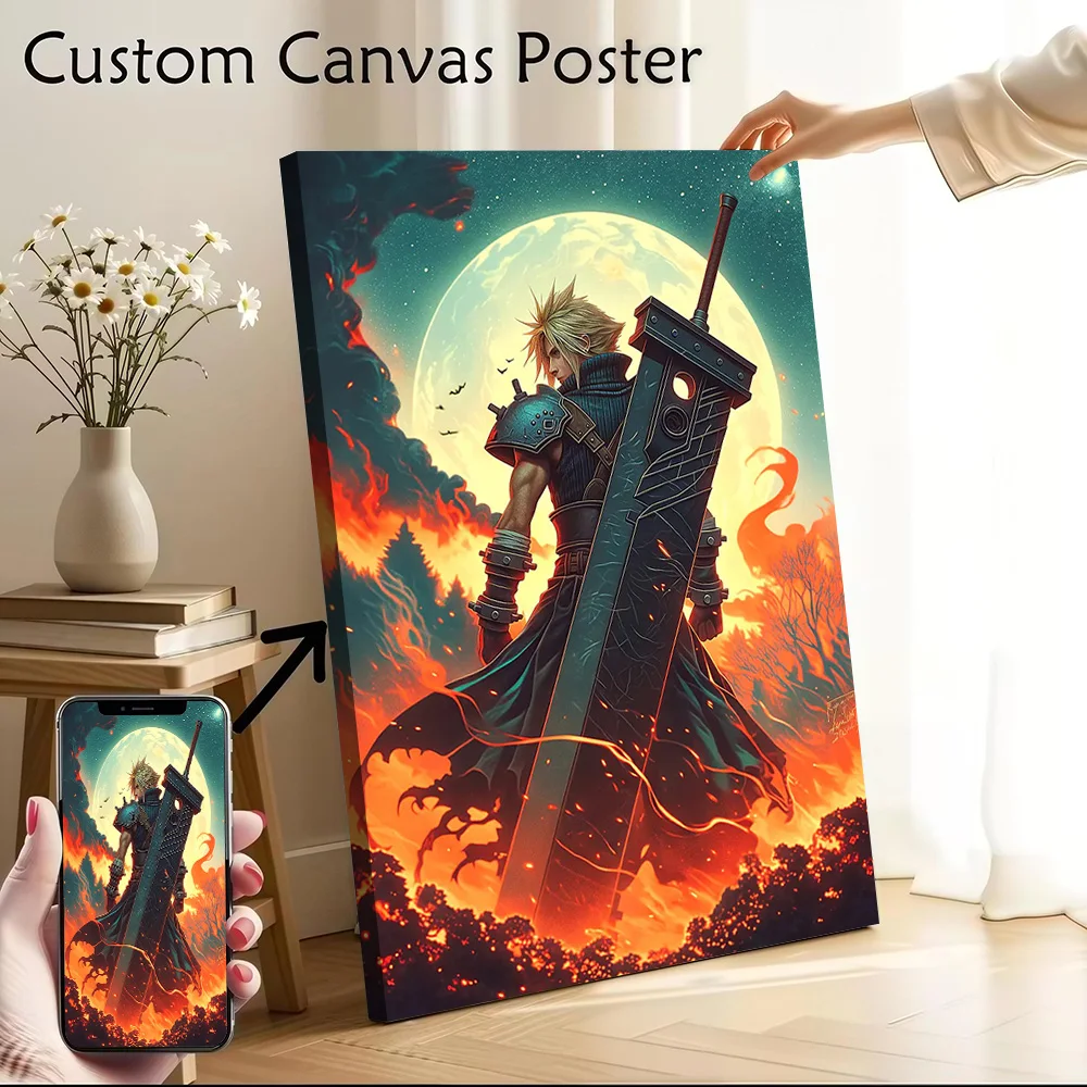 Heroic Sword Clash Amid Fiery Storm Poster Customizable Printed Canvas Painting for Pictures Wall Art Home and Decoration Room