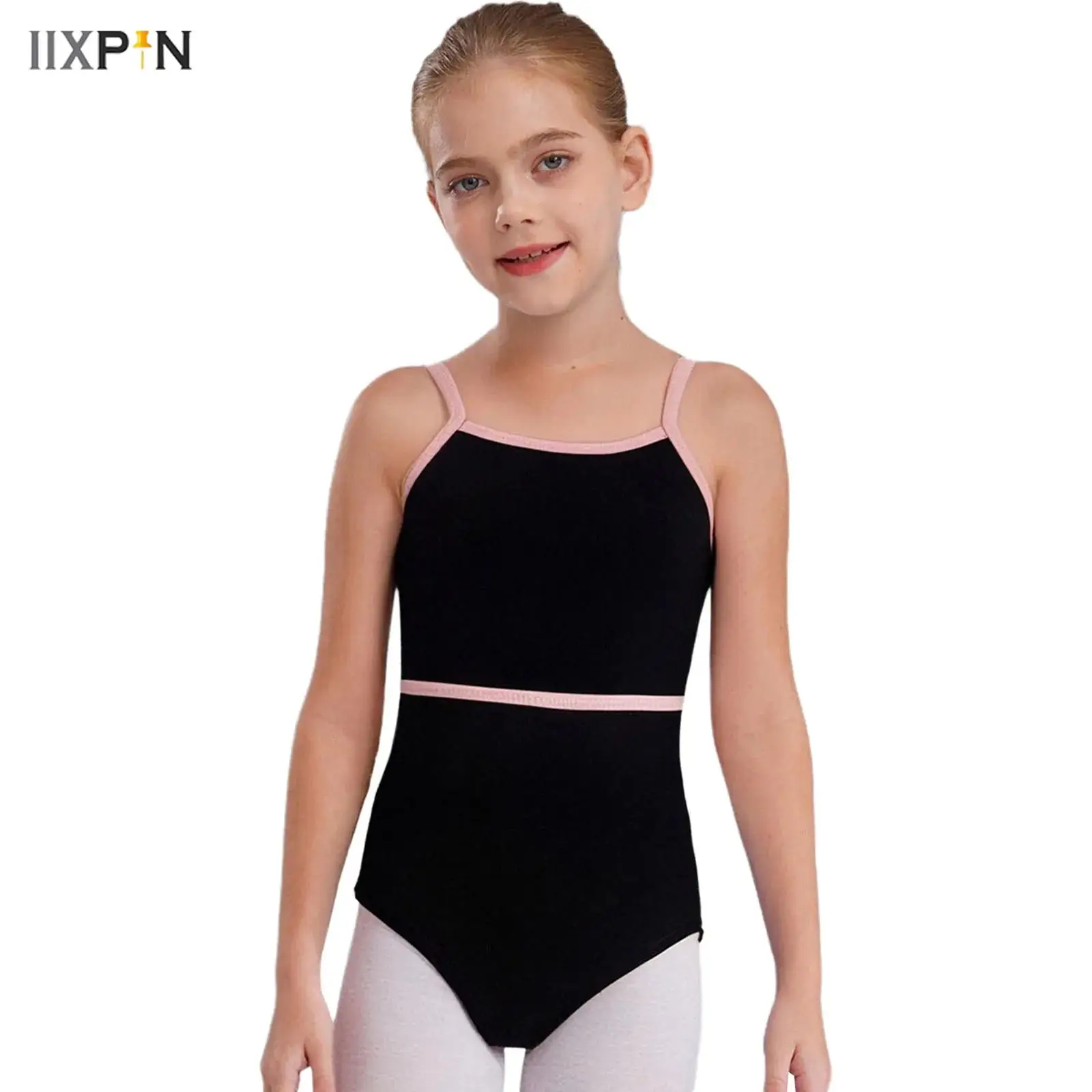 

Kids Girls Ballet Gymnastics Dance Leotard Cotton Cross Backless Spaghetti Straps Contrast Color Trim Bodysuit Stage Performance