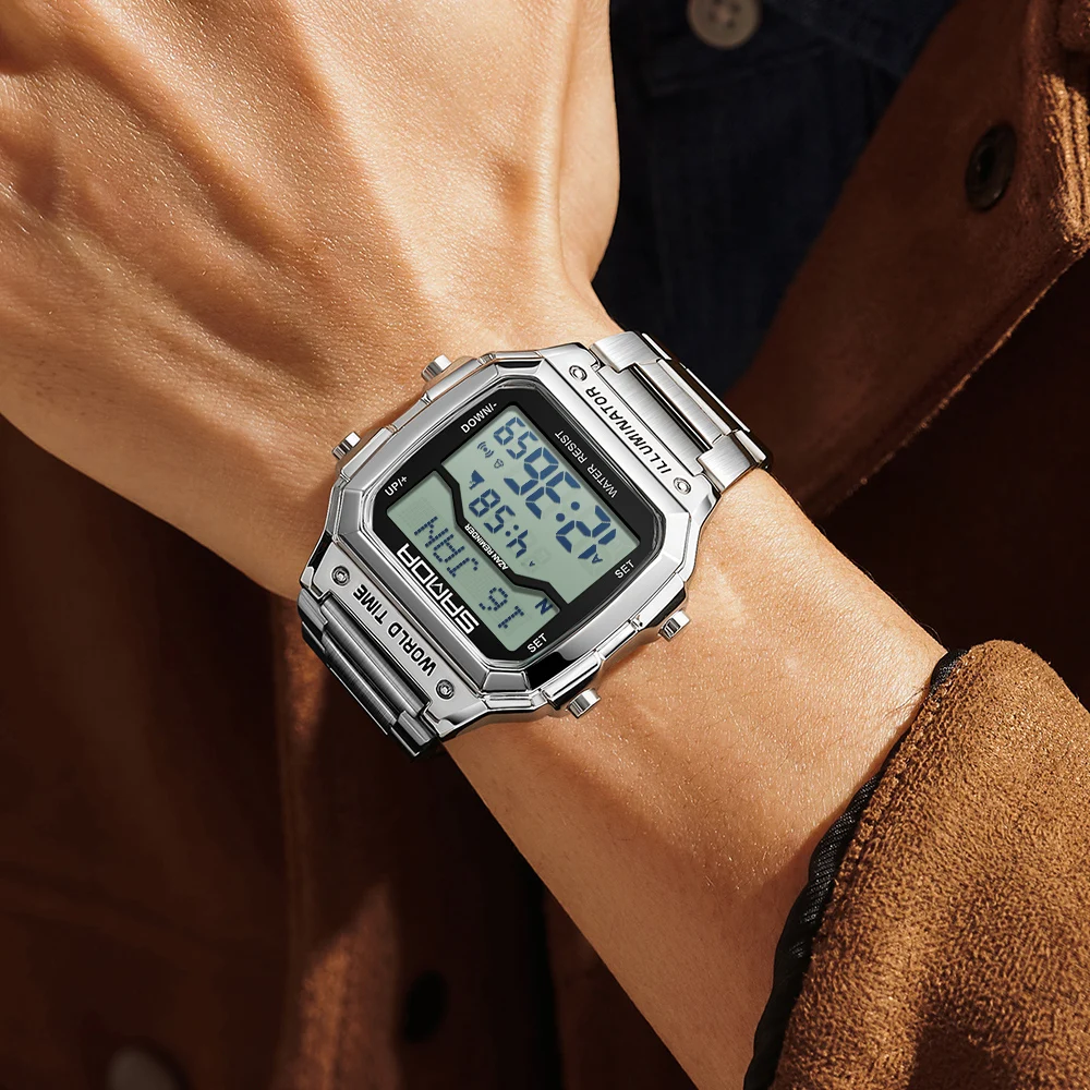 SANDA Brand Men Electronics Watch Waterproof Luminous Square Dial Man Wristwatch Digital LED Alarm Digital-watch Sport Watch
