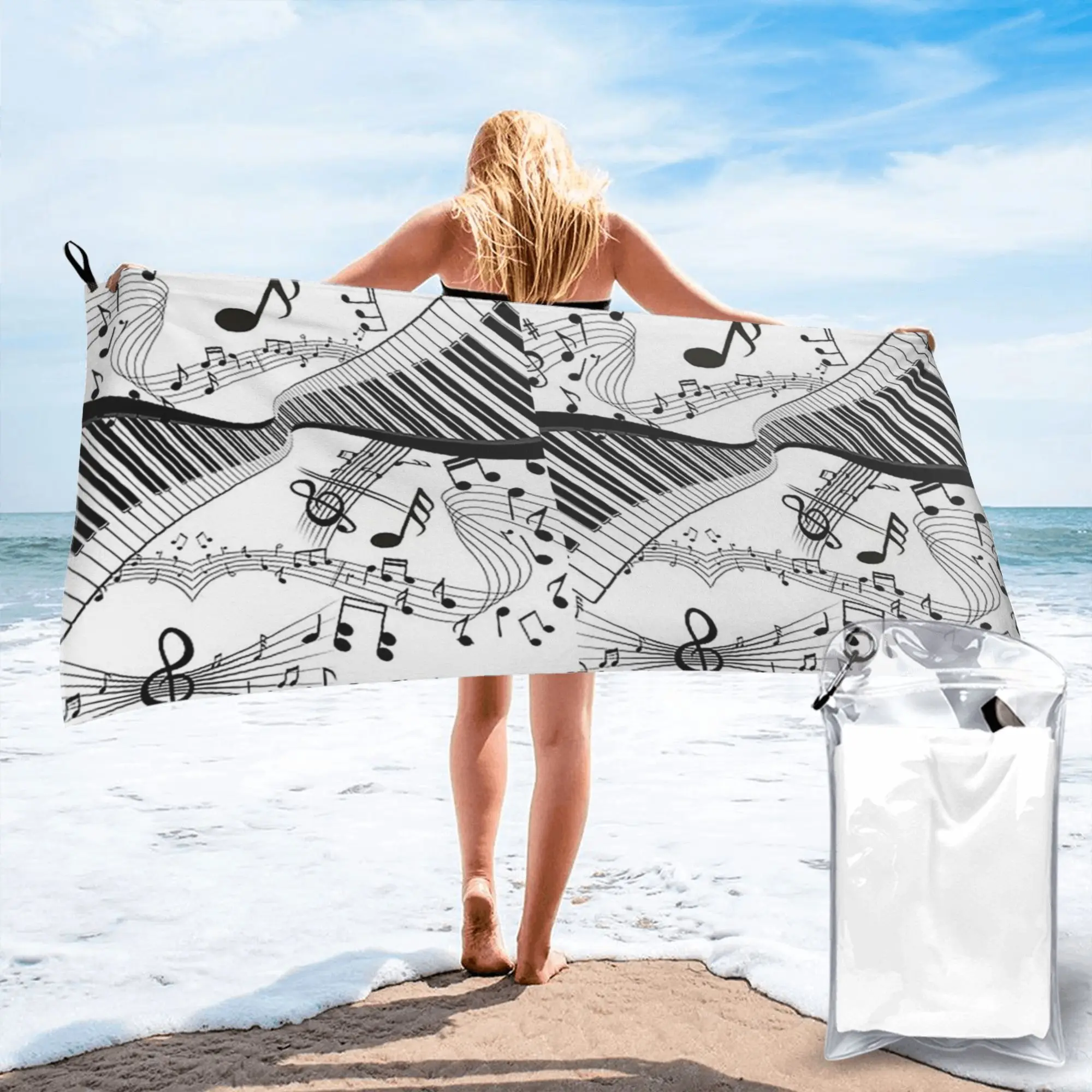 Abstract Piano Keys With Musical Notes Beach Towel Soft Microfiber Quick Dry Absorbent Quick Towels For Yoga
