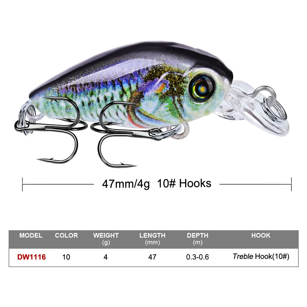 

PROBEROS 1pcs Fishing Lure 4g 4.7cm Hard Plastic Swimbait Lure 10 Color Crankbait Fish Bait #10 Treble hook Minnow dw1116