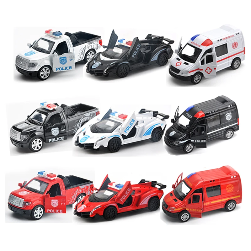 Alloy Diecast Pickup Trucks Kids Police Series Car Toys Model Pull Back Fire Rescue Vehicle Toy For Boys Children Gift B92