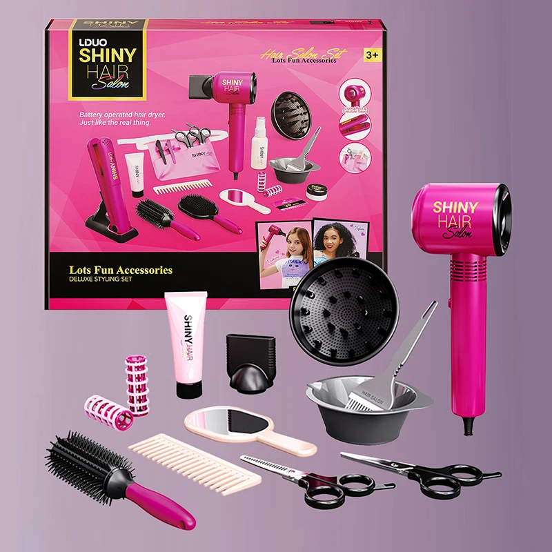 Hair Styling Play Set for Girls – Hair Clips, Mirror, Comb, Hairdryer, Hair Dye Tools – Role-Playing Kit for Ages 3+