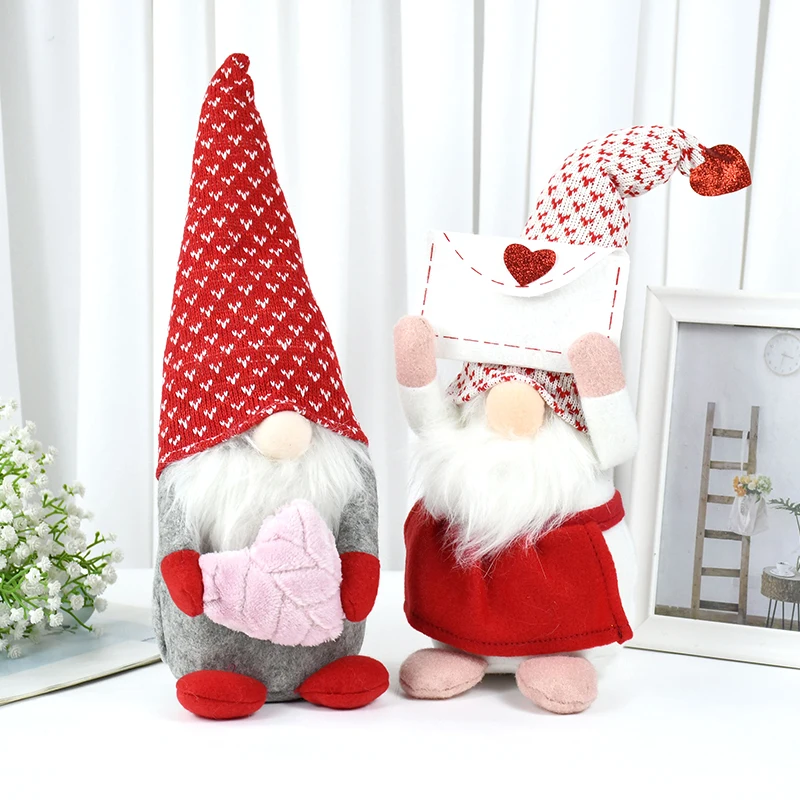 Valentines Day Faceless Gnome Plush Doll Love Heart Elf Doll Home Desktop Ornaments Wedding Party Decoration Xmas New Year Gifts