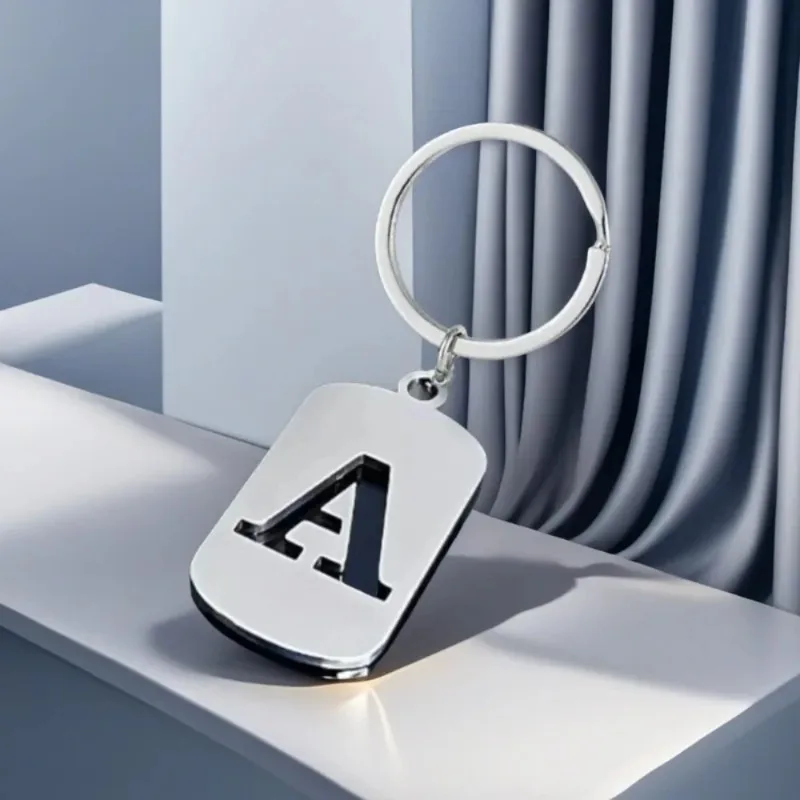 الفولاذ المقاوم للصدأ لسيارة دراجة نارية قلادة حلقة رئيسية مشبك سلاسل شعبية A-Z مربع العلامة التجارية المفاتيح 26 رسالة كيرينغ هدية