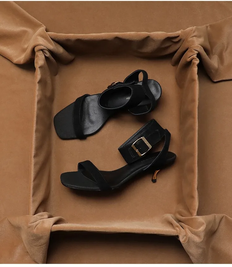 SHOEBOX Retro style casual versatile slim heel high-heeled sandals for women's summer new style with a single buckle and Roman