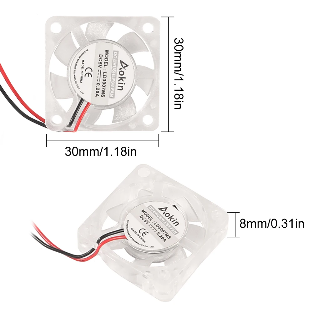 1Pcs 3007 3D Printer Mini Cooling Fan 30x30x7mm DC 5V Brushless Black / Transparent Fan for 3D Printer Raspberry Pi Model 3 B+