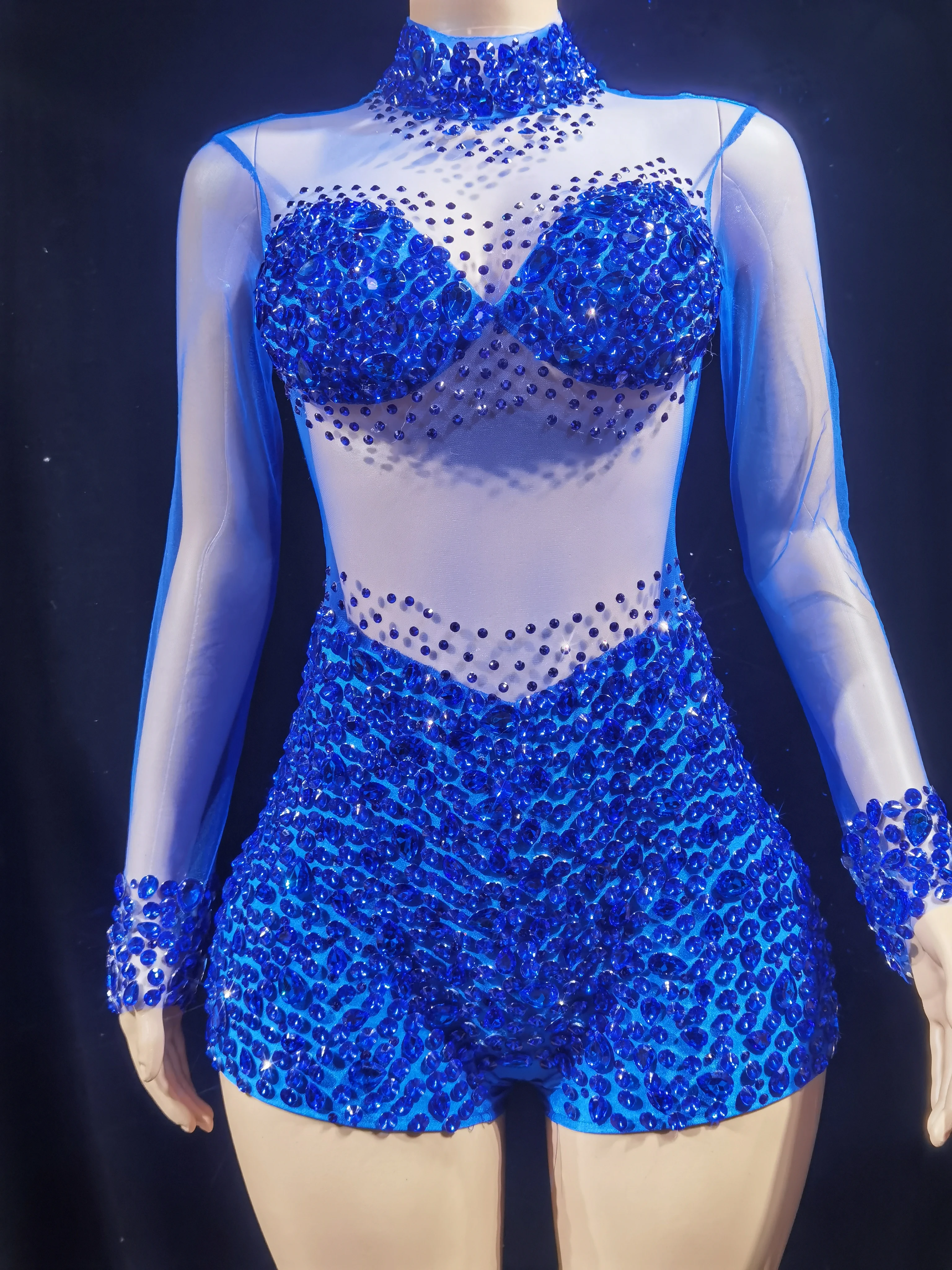 

Sparkly Crystals Leotard Sexy SeeThroughCrvstal Bodvsuit Dance CostumeWomenNightclub Party Birthdav Outfit ShowStageWear F008