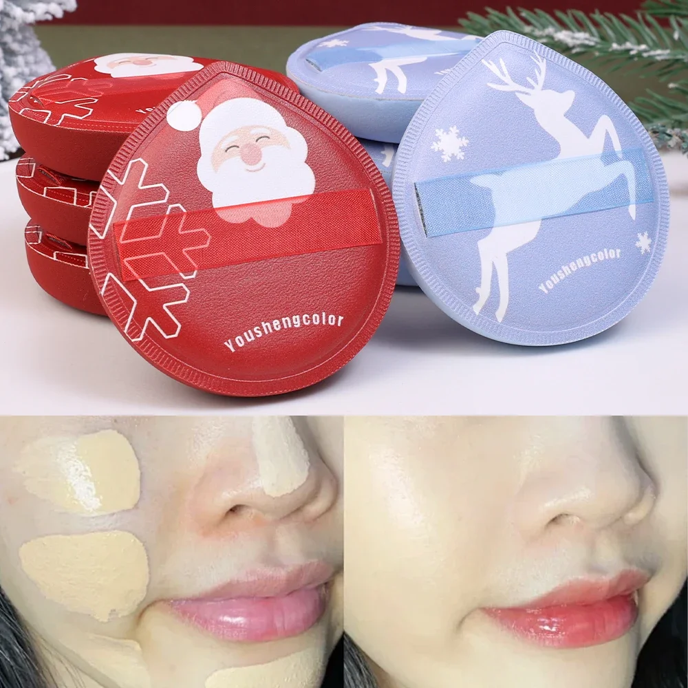 1-10Pcs Christmas Marshmallow Powder Puff Soft Thick Wet Dry Dual Use Red Blue Makeup Sponge Face Beauty Makeup Application Tool