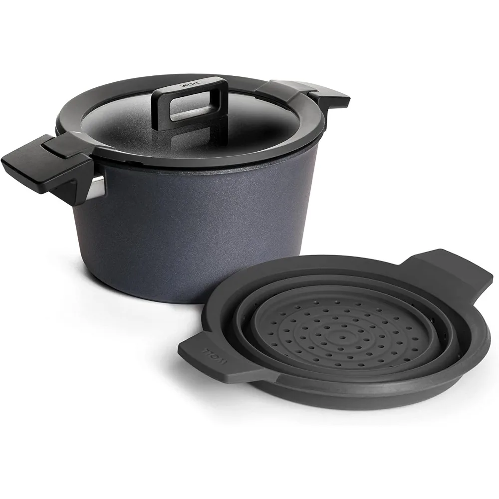 

Concept Plus Diamond Reinforced Nonstick 9 1/2" Stockpot with Silicone Insert & Lid, 5.25 quart, Gray