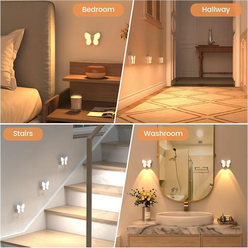 Smart Motion Sensor Bright Dimmable Butterfly LED Night Light Lamp,Magnetic Rechargeable Nightlight for Kid Room,Bedroom,Hallway