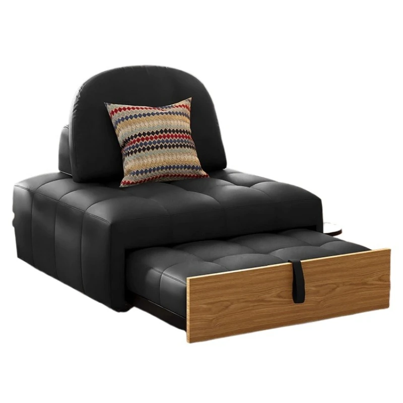 

Puff retractable sofa, retro leather single bed, Japanese-style living room, small apartment, cream wind pulling