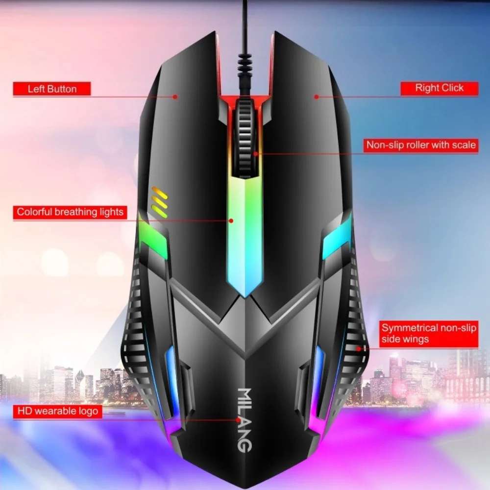 Rainbow backlit wired gaming keyboard and mouse set, plug and play wired keyboard and mouse combination, suitable for indoor leisure, e-sports and office peripherals of desktop and laptop computers view 3