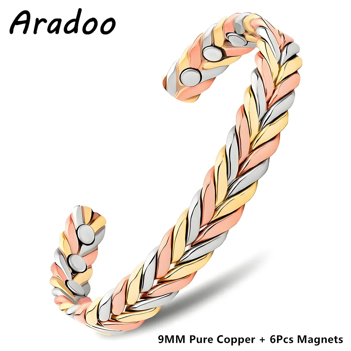 

ARADOO Pure Copper Bracelets for Women 3500 Gauss Magnetic Therapy Braided Cuff Bangle Jewelry Gift