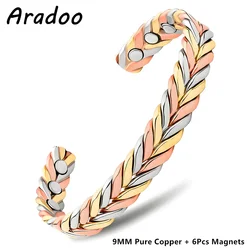 ARADOO Pure Copper Bracelets for Women 3500 Gauss Magnetic Therapy Braided Cuff Bangle Jewelry Gift
