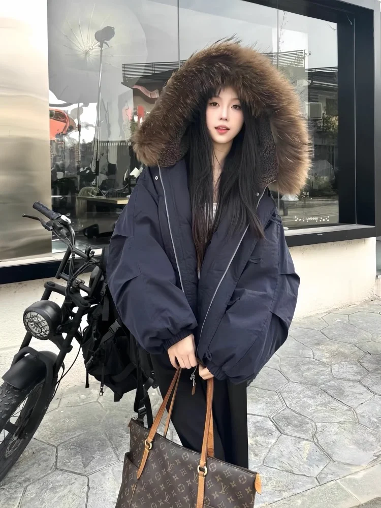 

Новинка 2025 года, зимний пуховик, женский длинный воротник из натурального натурального меха енота, роскошная женская одежда, парки, куртка-пуховик Wh15
